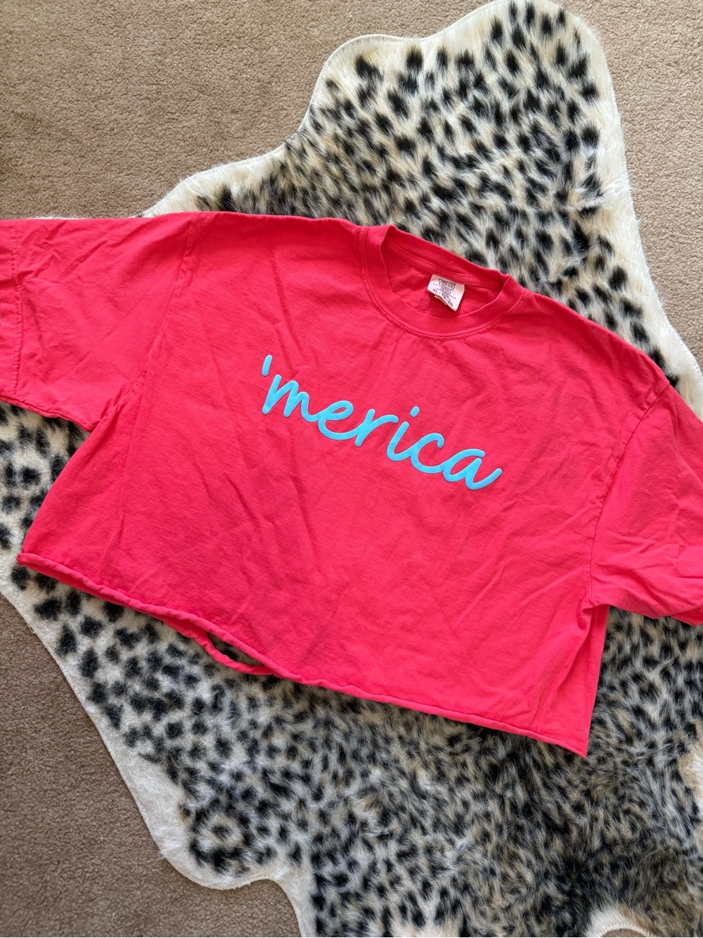 Comfort Colors Red Cropped 'merica Graphic Tee with Aqua Script